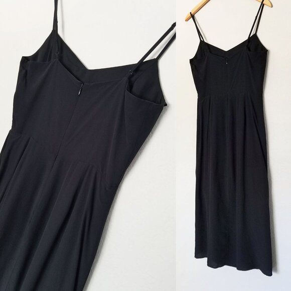 Parker 100% Silk Ellender Ruffle Slit Midi Dress Sz 6 Black Slip Asymmetric $378 - Picture 5 of 12
